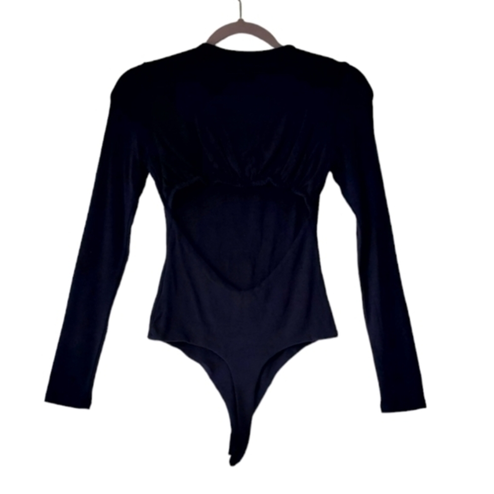 Naked Wardrobe Navy Blue Thong Snap Bodysuit Size Medium NWOT